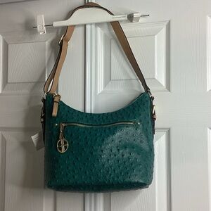 Giani Bernini Alpine Green Ostrich Shoulder Bag Pocket Adjustable Strap NEW Gift
